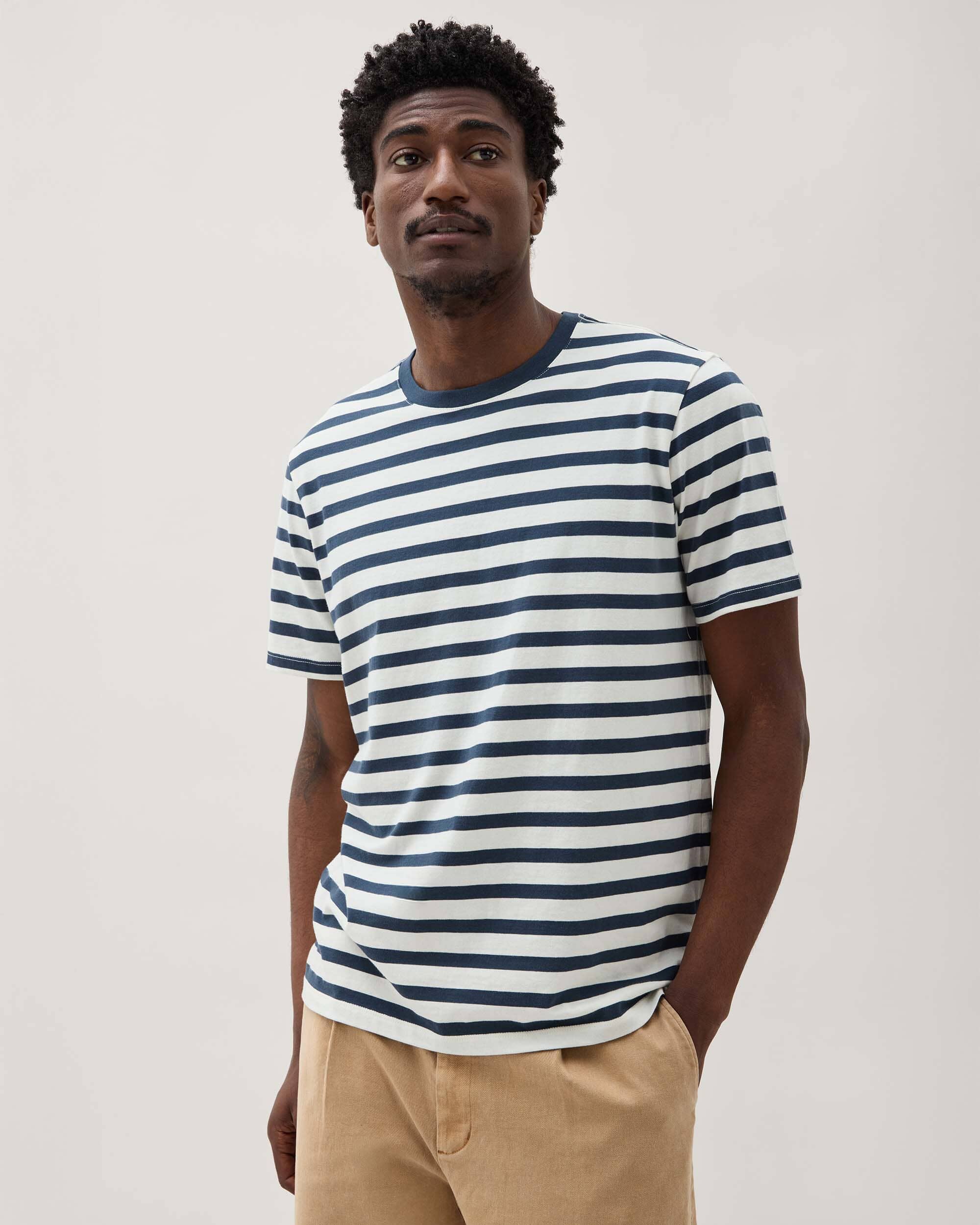 Richer Poorer - Mens Short Sleeve Stripe Pima Tee - Nautical Stripe -