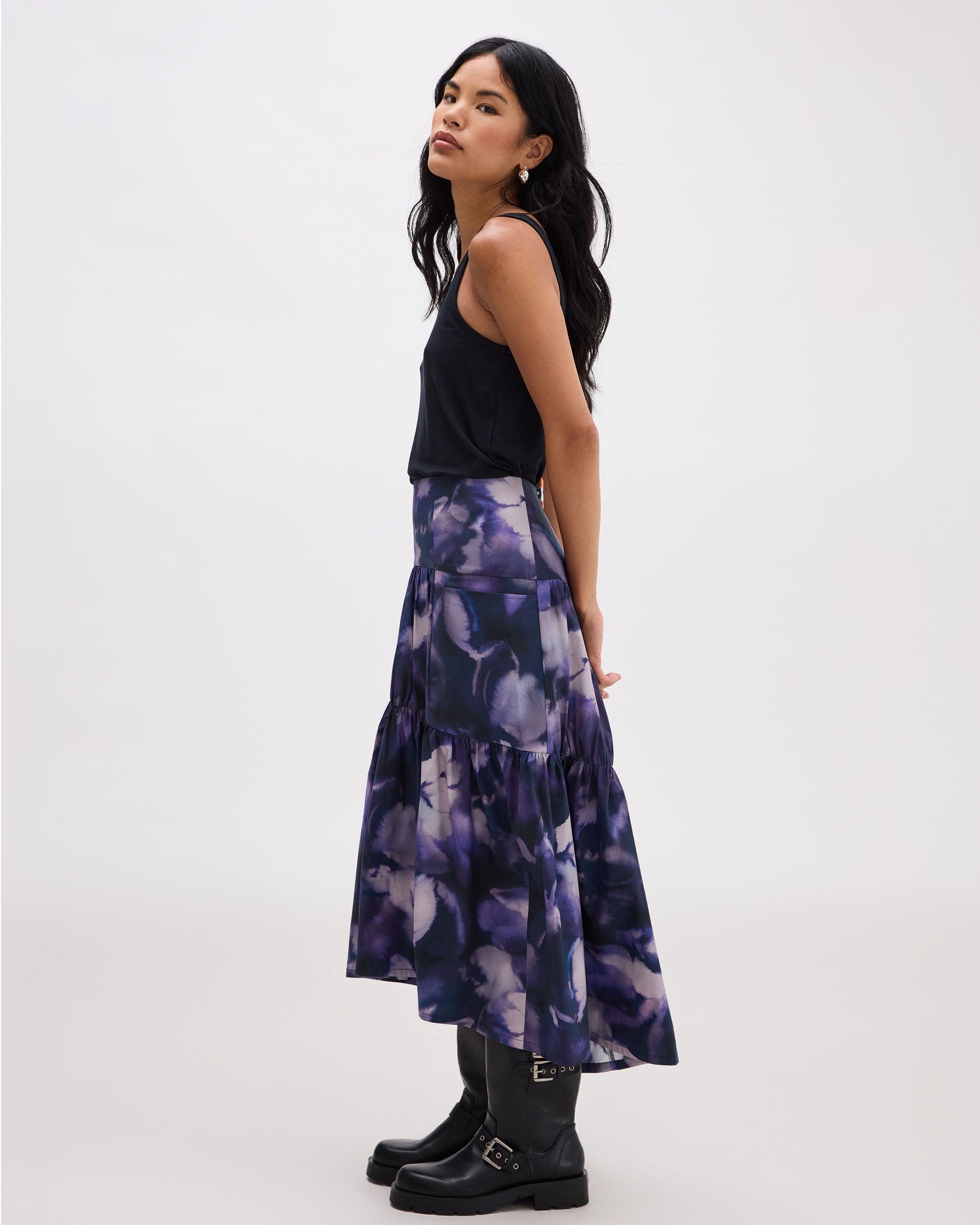 Richer Poorer - Stevie Tiered Maxi Skirt - Purple Ghost Floral -