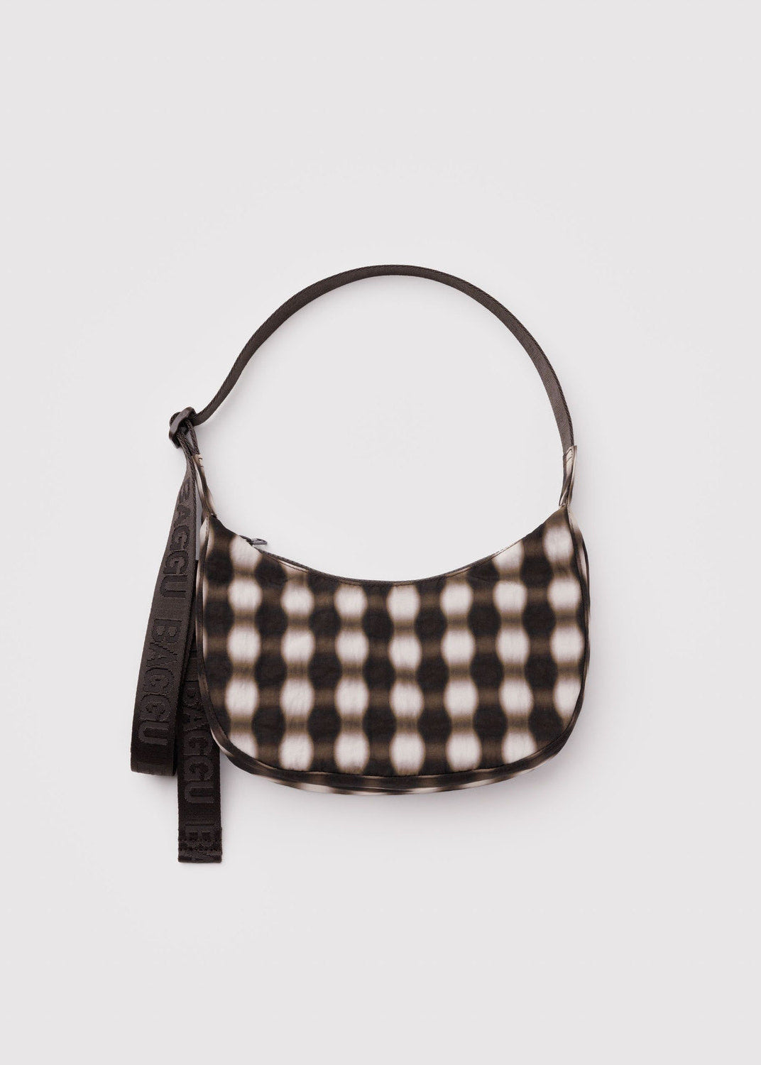 Baggu - Small Nylon Crescent Bag - Blurred Gingham Brown -