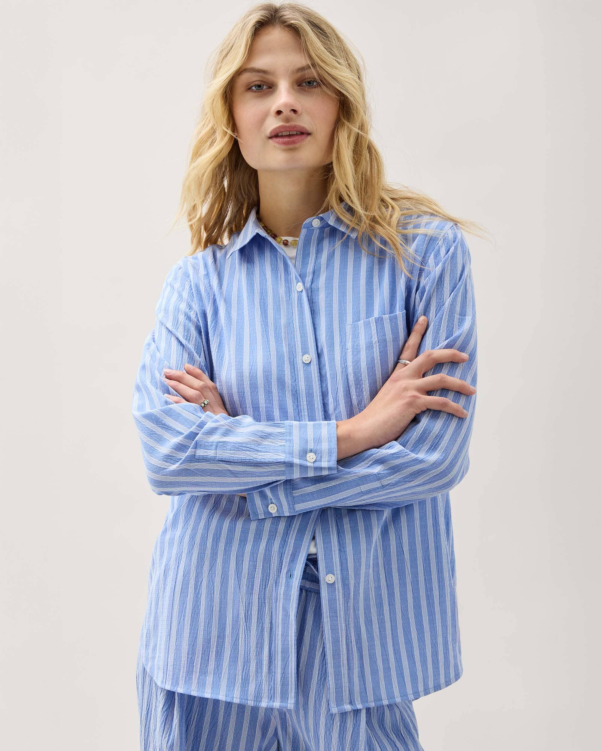 Richer Poorer - Palermo Button Up - Oxford Blue Stripe - OXFORD BLUE STRIPE