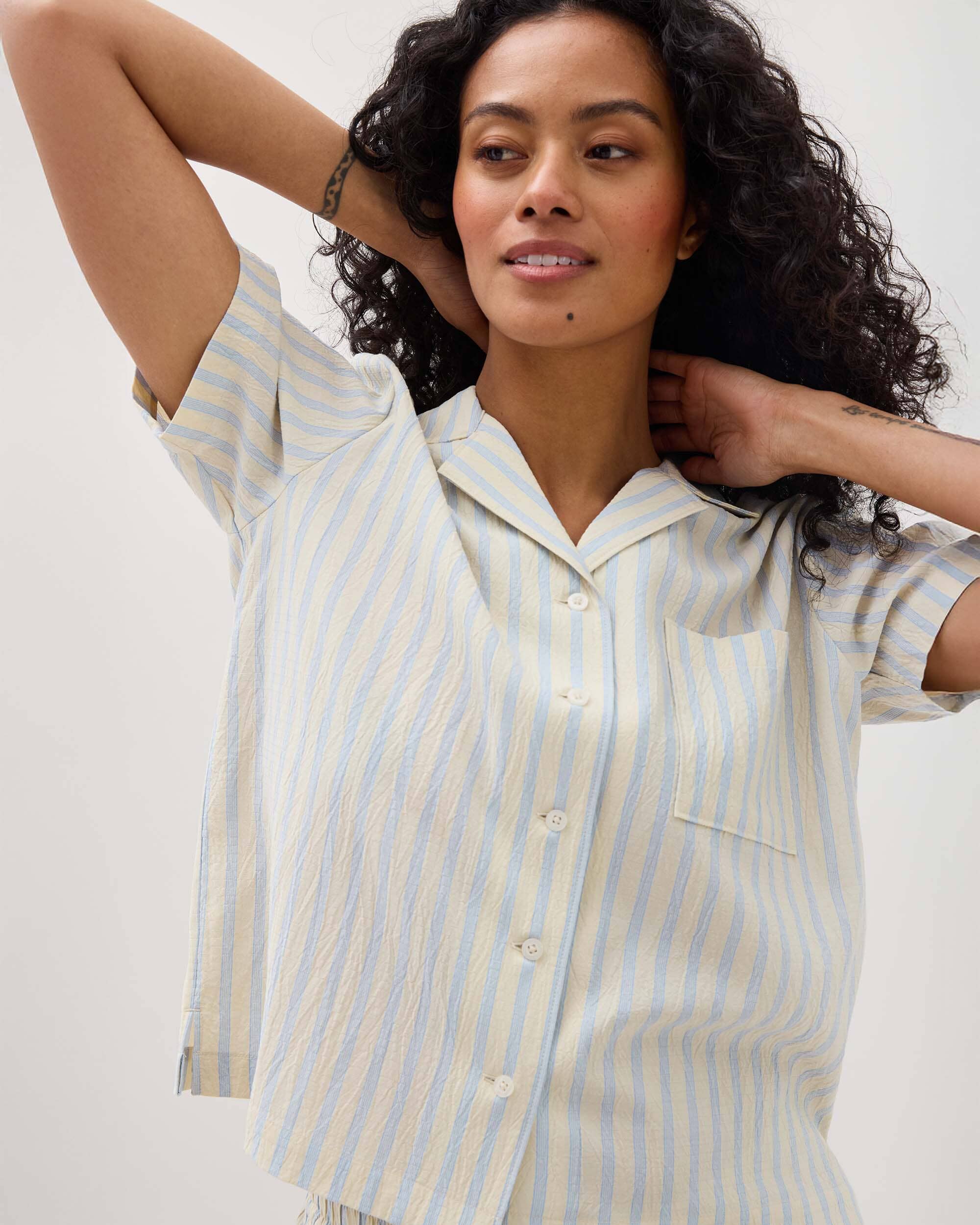 Richer Poorer - Palermo Short Sleeve Camp Shirt - Vanilla Blue Stripe - VANILLA BLUE STRIPE