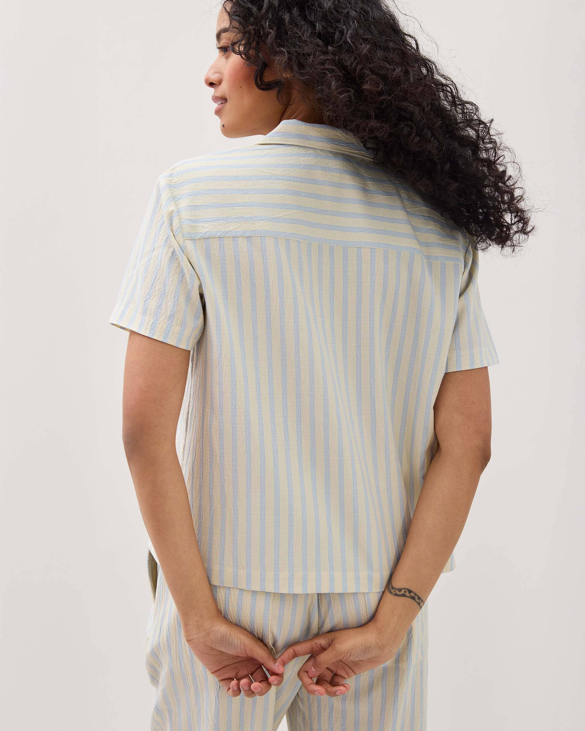 Richer Poorer - Palermo Short Sleeve Camp Shirt - Vanilla Blue Stripe -