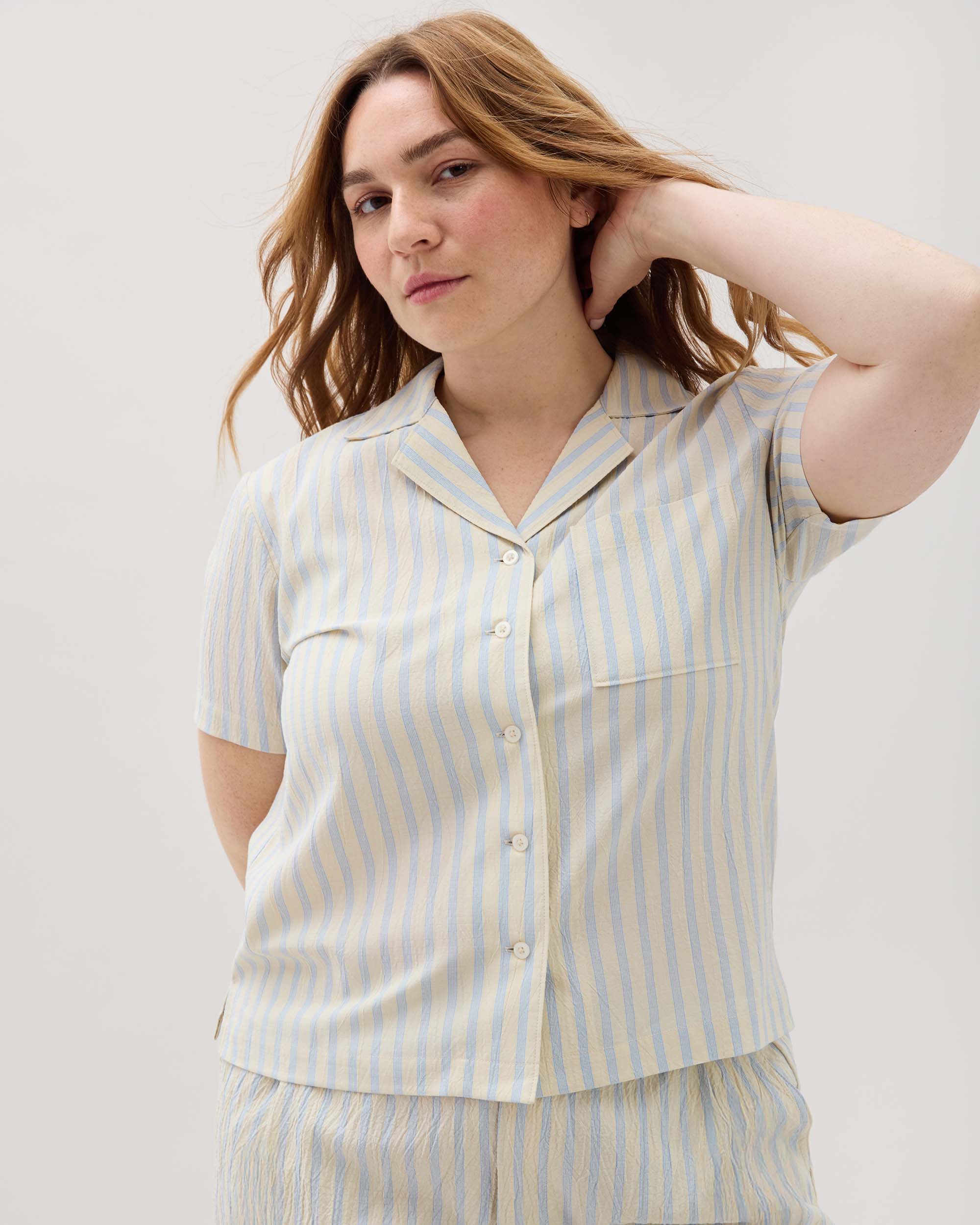 Richer Poorer - Palermo Short Sleeve Camp Shirt - Vanilla Blue Stripe -