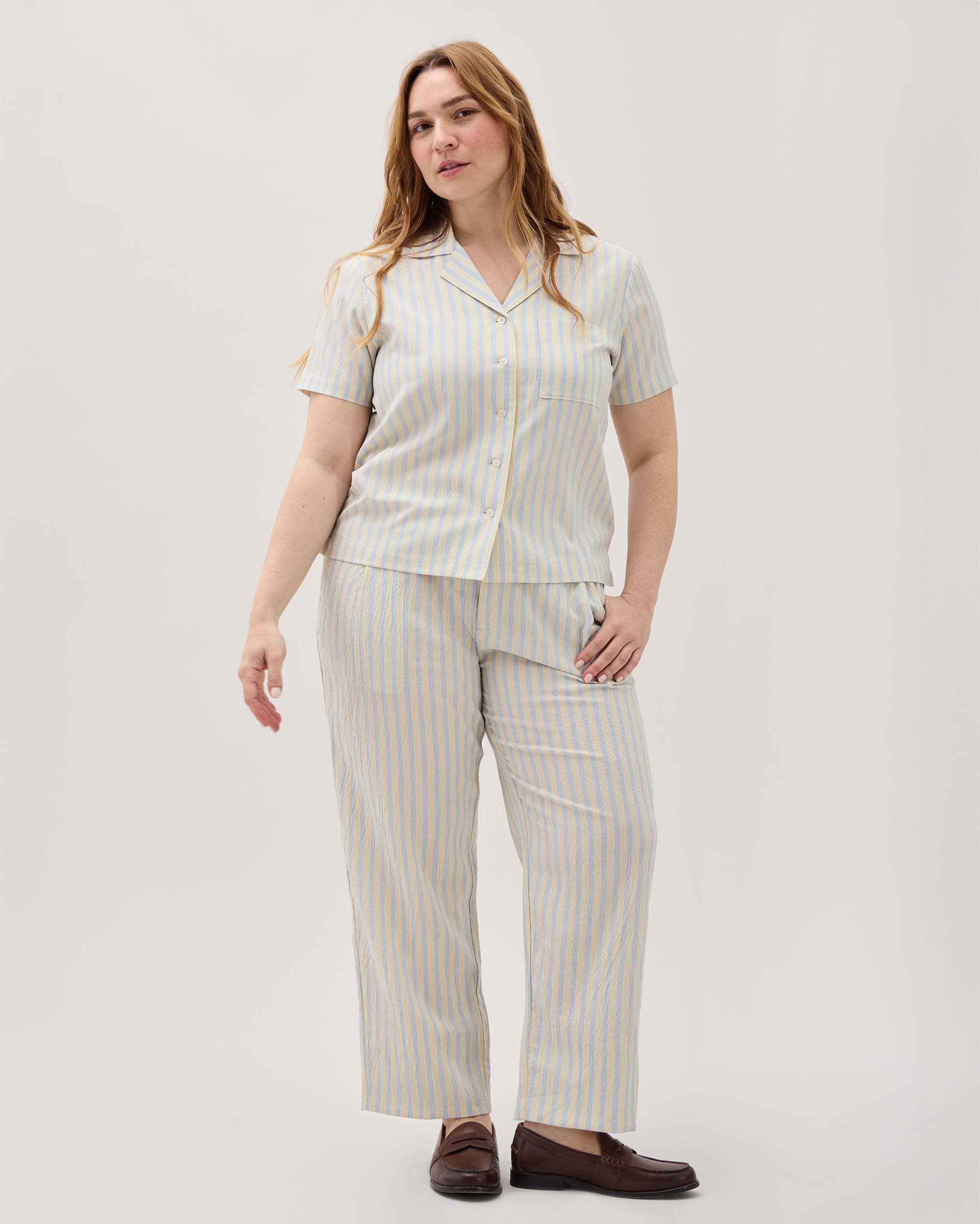 Richer Poorer - Palermo Short Sleeve Camp Shirt - Vanilla Blue Stripe -