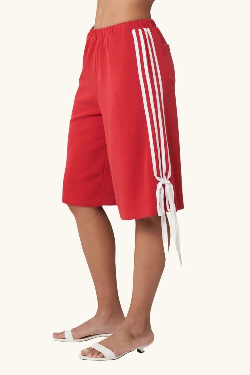 Find Me Now - Long Line Bow Jort - Red With White Bow -