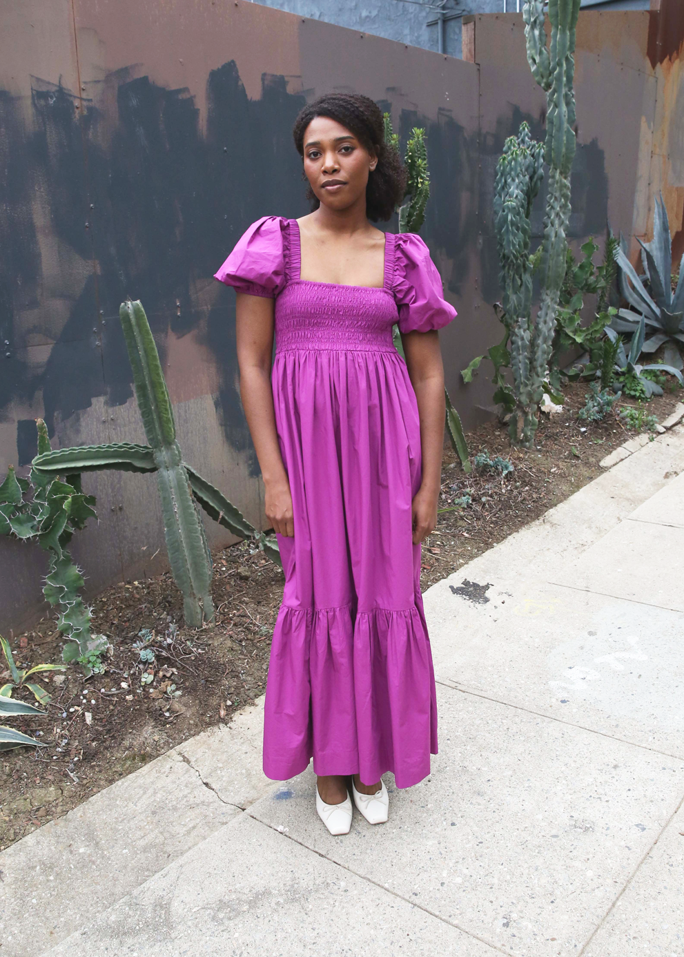 Ganni - Cotton Poplin Smock Maxi Dress - Purple Wine -
