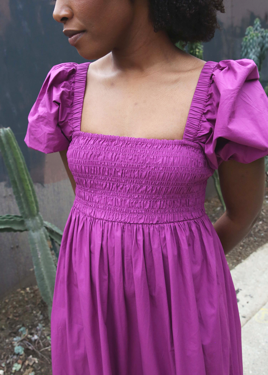 Ganni - Cotton Poplin Smock Maxi Dress - Purple Wine -