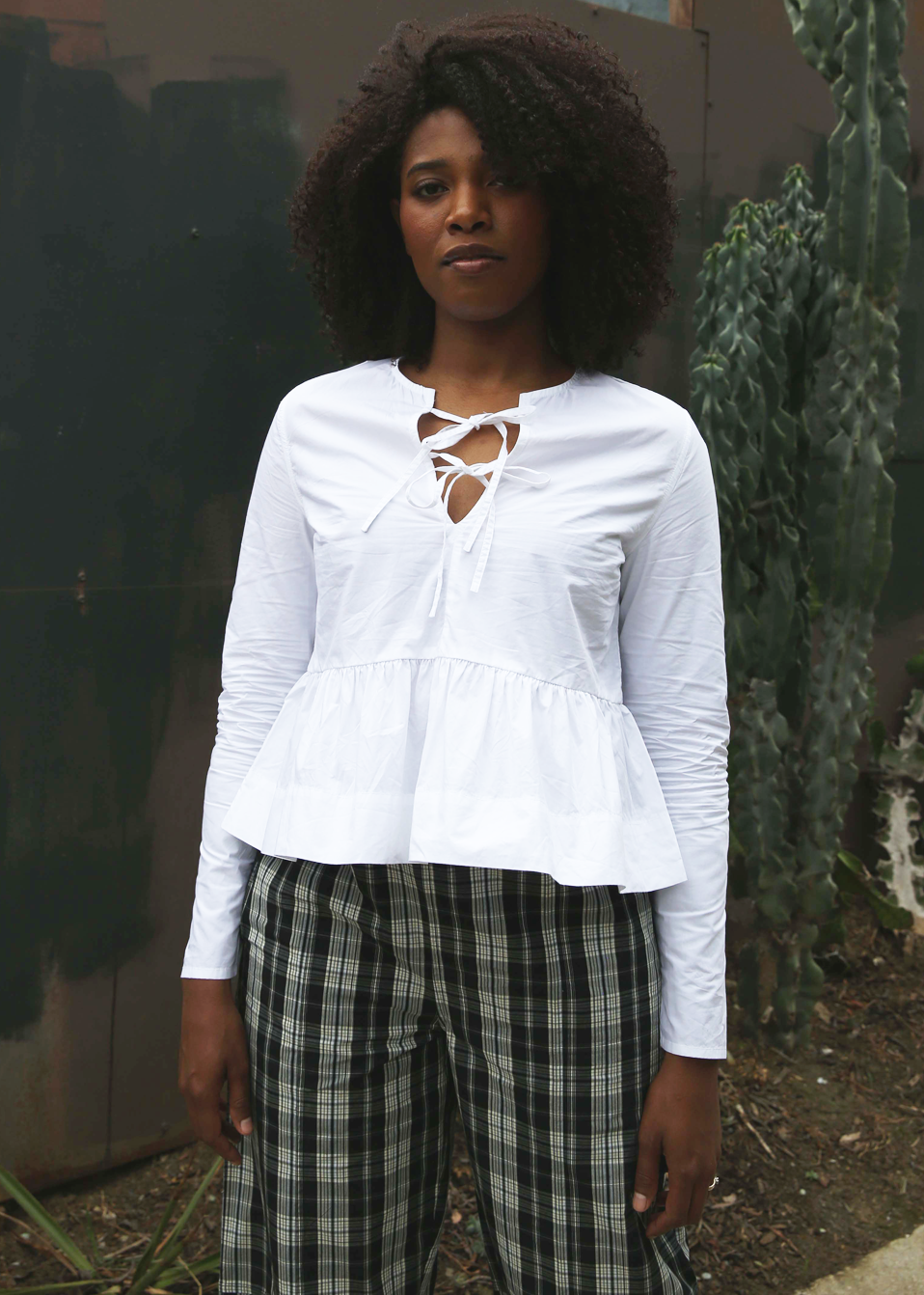 Ganni - Cotton Poplin Tie Front Peplum Blouse - Bright White -