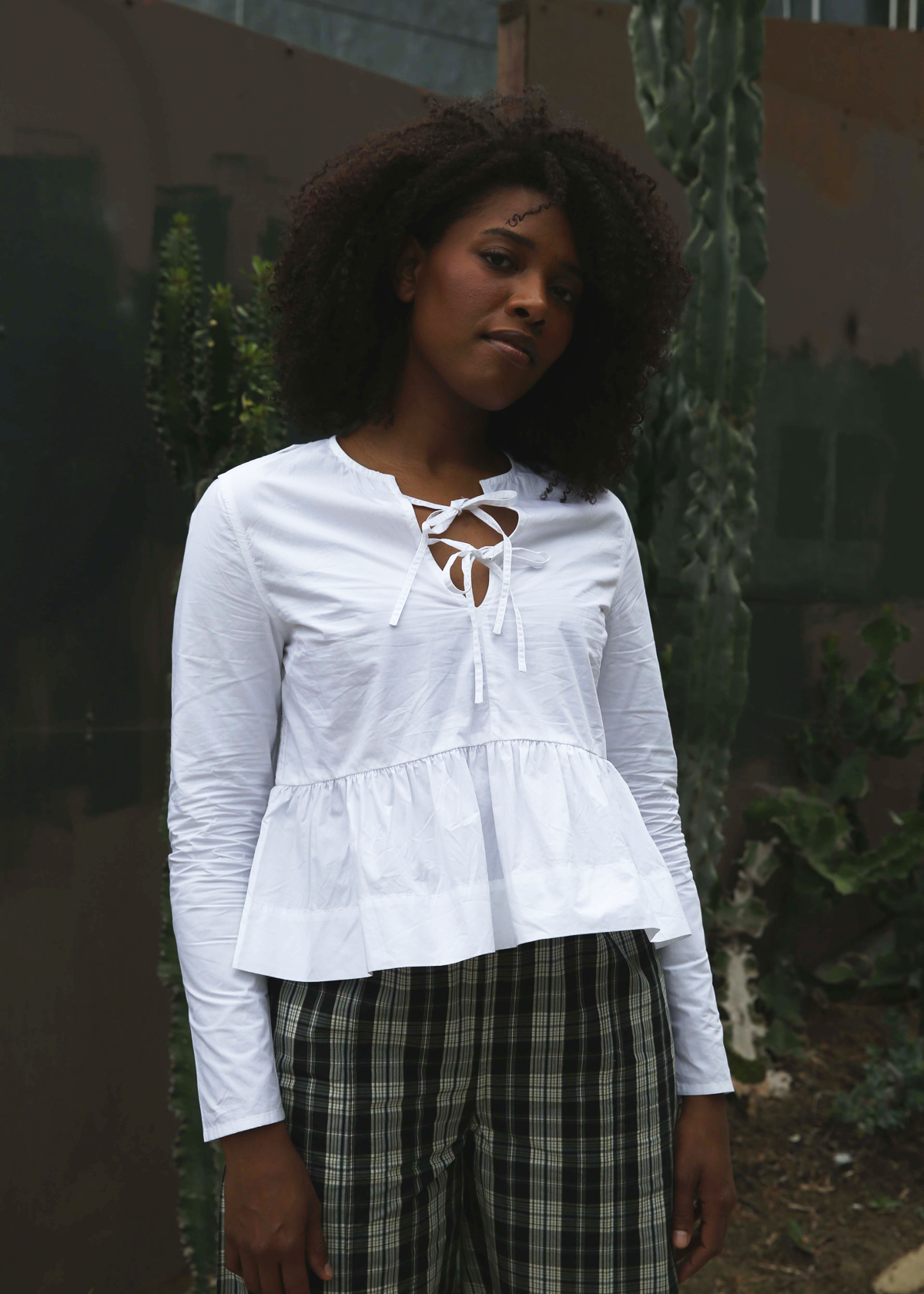 Ganni - Cotton Poplin Tie Front Peplum Blouse - Bright White -