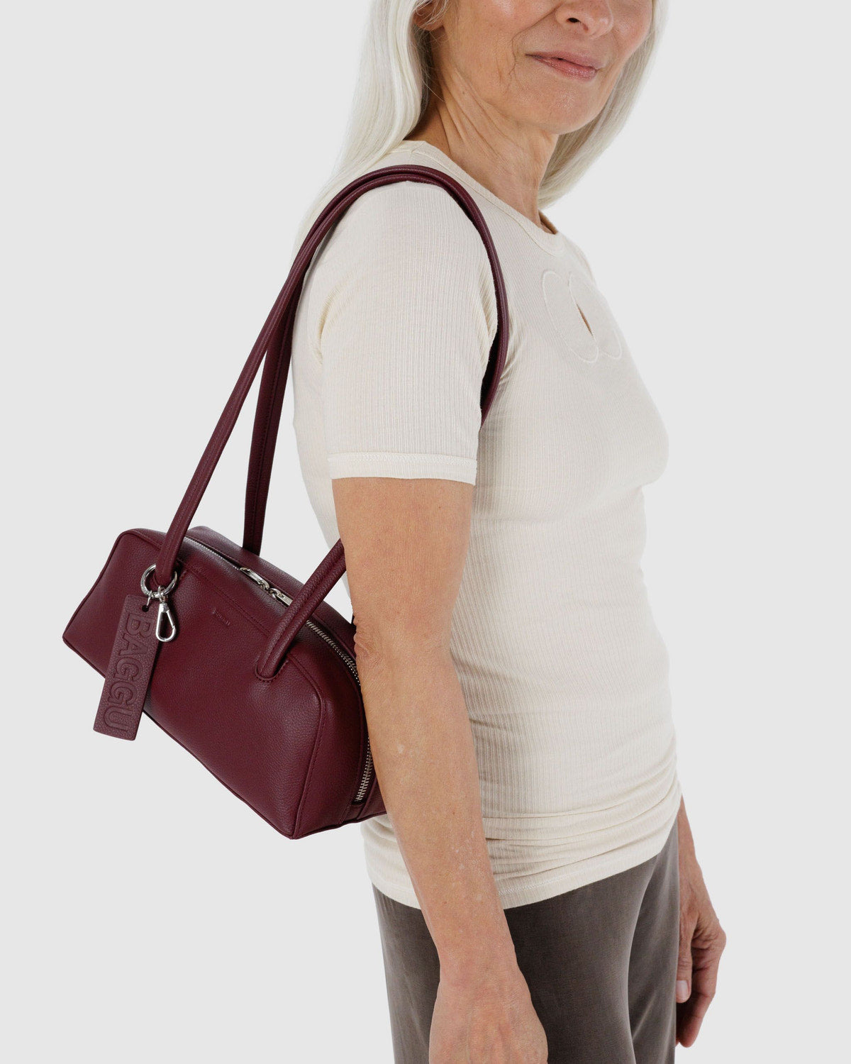 Baggu - Small Recycled Leather Bowler Bag - Mahogany -