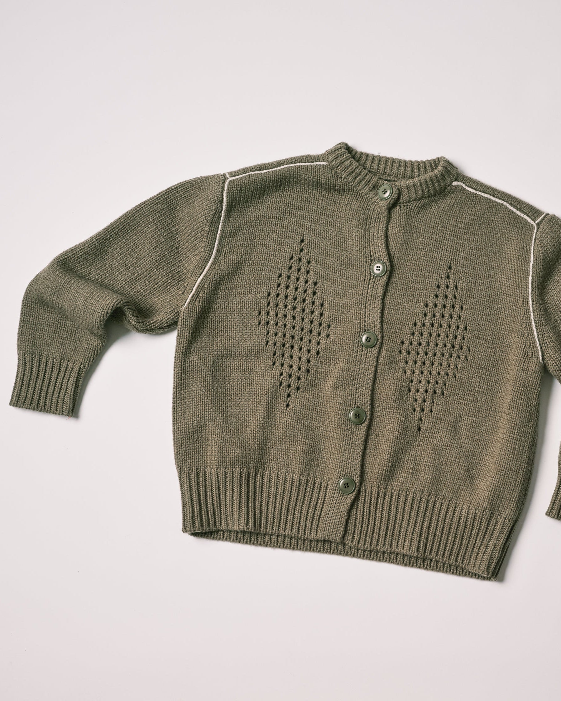 DEGEN - Diamond Eyelet Cardigan - Moss -
