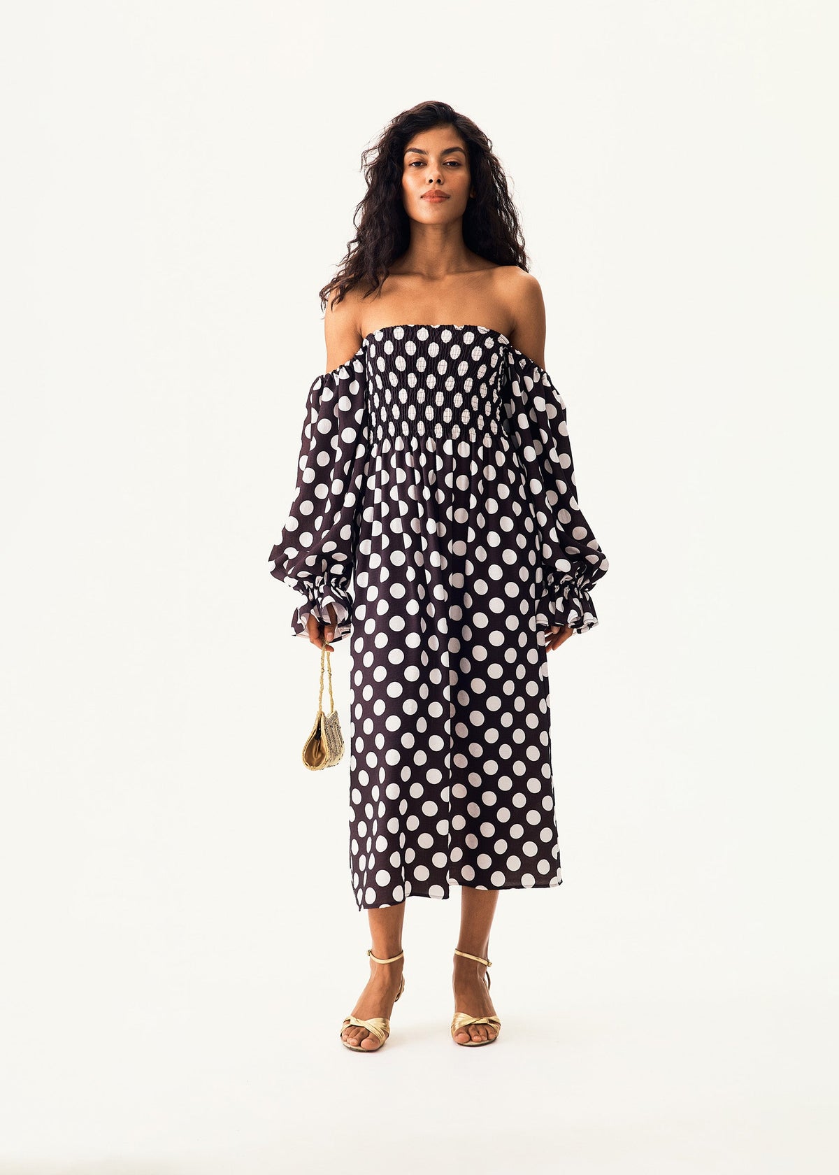 Sleeper - Atlanta Dress with Hair Ribbon - Black/White Polka Dot -