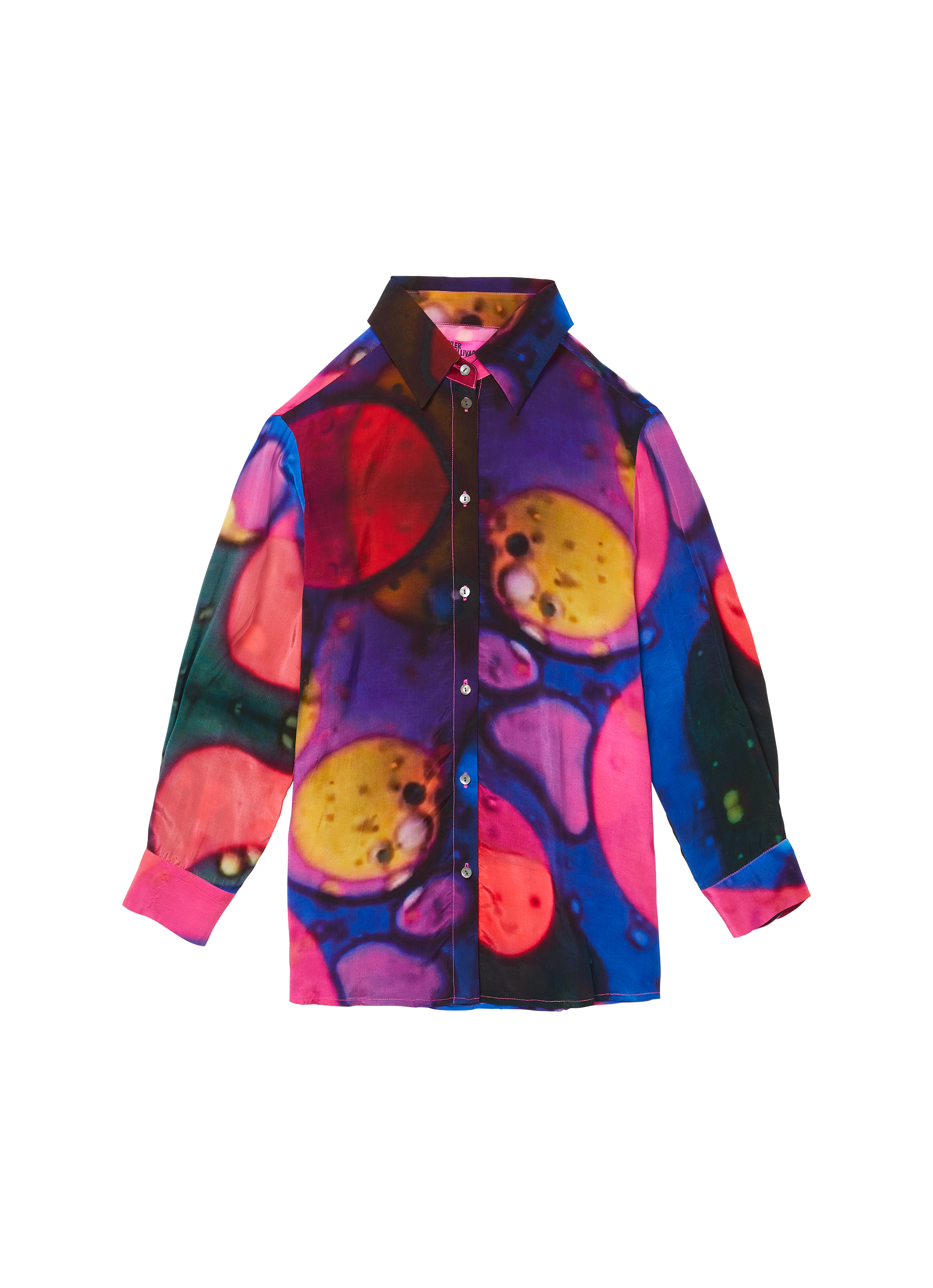 Tyler McGillivary - Austin Blouse - Green/Pink Oil Wheel Print -