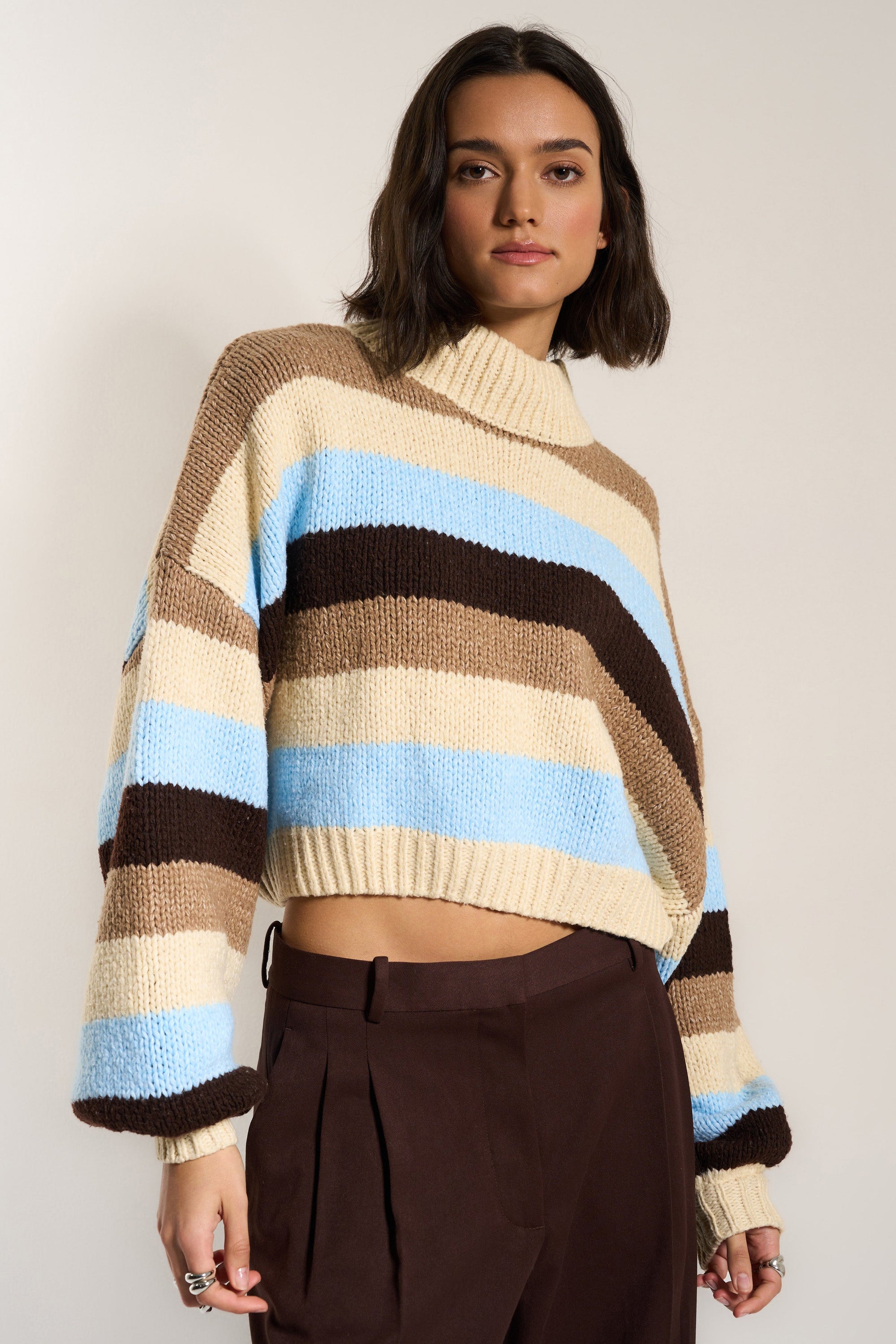 Callahan Knitwear - Bellamy Crop Pullover - Sky Stripe -