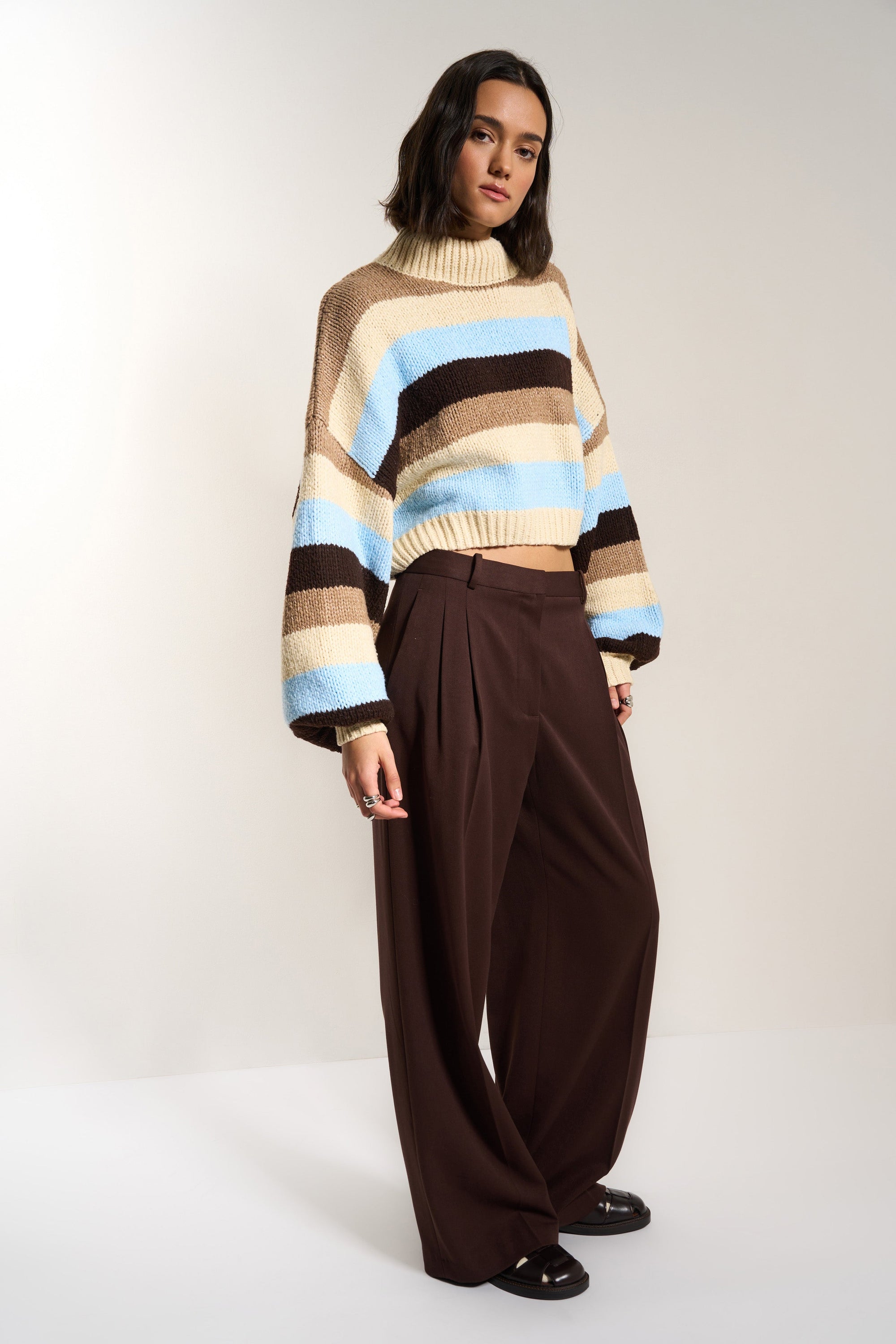 Callahan Knitwear - Bellamy Crop Pullover - Sky Stripe -