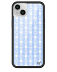 Wildflower iPhone case 14 Plus Blue Gingham Hearts Vintage Cute Classic