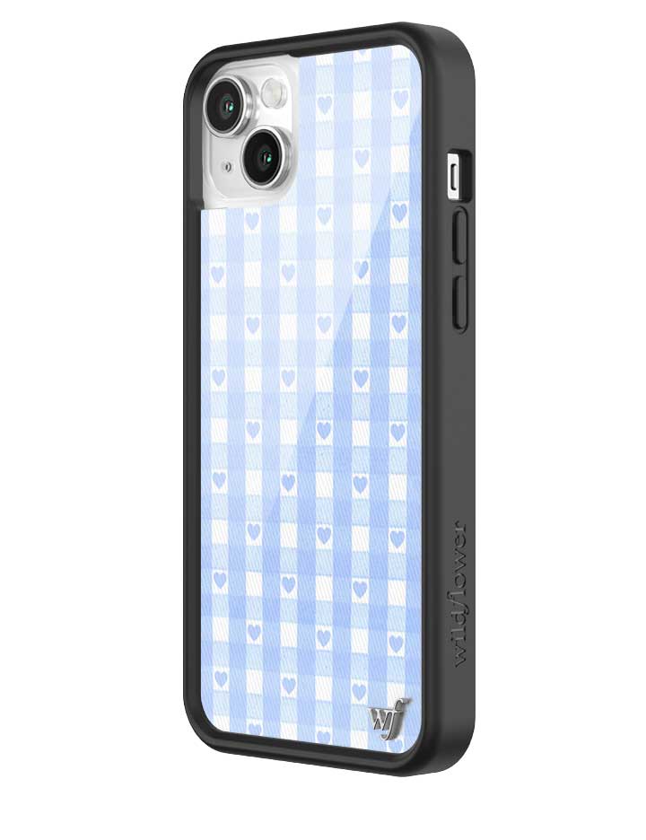 Wildflower iPhone case 14 Plus Blue Gingham Hearts Vintage Cute Classic 2