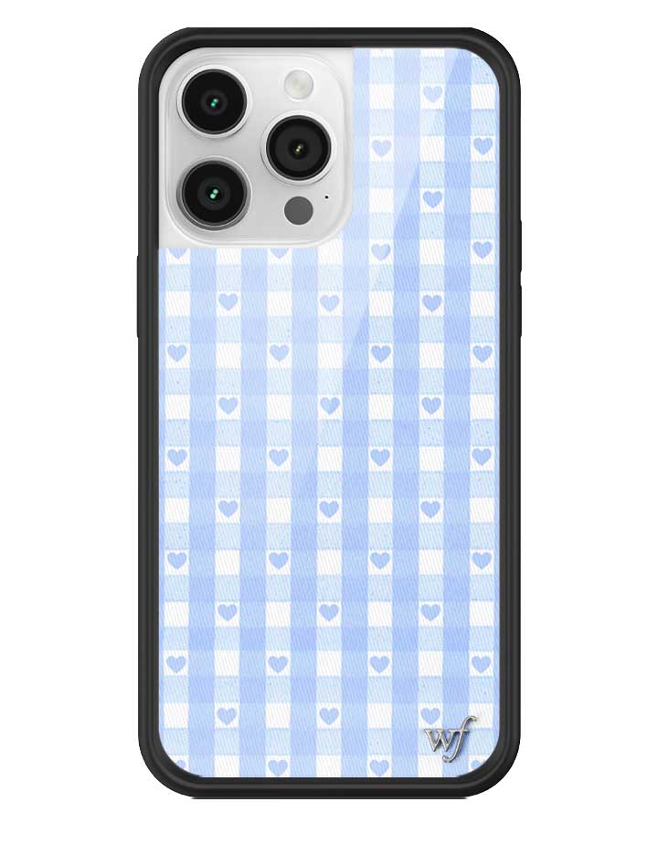 Wildflower iPhone case 14 Pro Max Blue Gingham Hearts Vintage Cute Classic