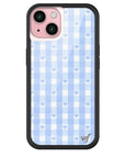 Wildflower iPhone case 15 Blue Gingham Hearts Vintage Cute Classic