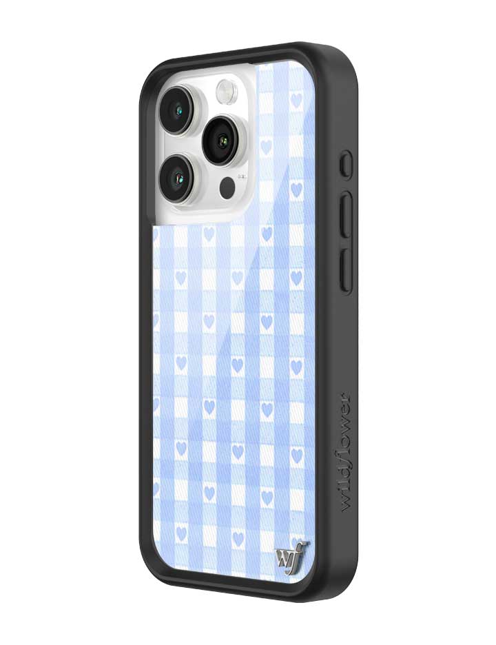 Wildflower iPhone case 15 Pro Blue Gingham Hearts Vintage Cute Classic 2