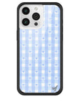 Wildflower iPhone case 15 Pro Max Blue Gingham Hearts Vintage Cute Classic
