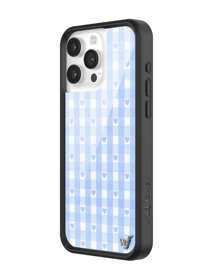 Wildflower iPhone case 15 Pro Max Blue Gingham Hearts Vintage Cute Classic 2