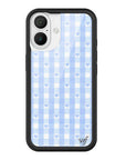 Wildflower iPhone case 16 Blue Gingham Hearts Vintage Cute Classic