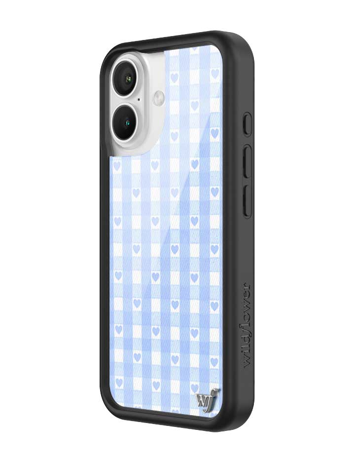 Wildflower iPhone case 16 Blue Gingham Hearts Vintage Cute Classic