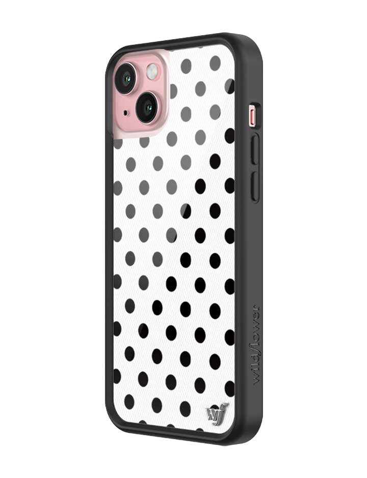 Wildflower iPhone case 15 Plus Polka Dot White Black Cute