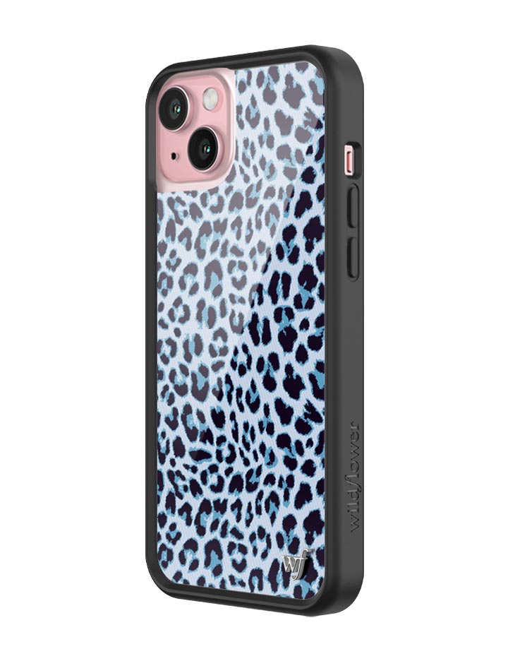 Wildflower iPhone case 15 Plus Blue Meow Leopard Cute