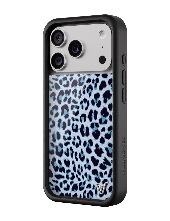 Wildflower iPhone case 17 Pro Blue Meow Leopard Cute