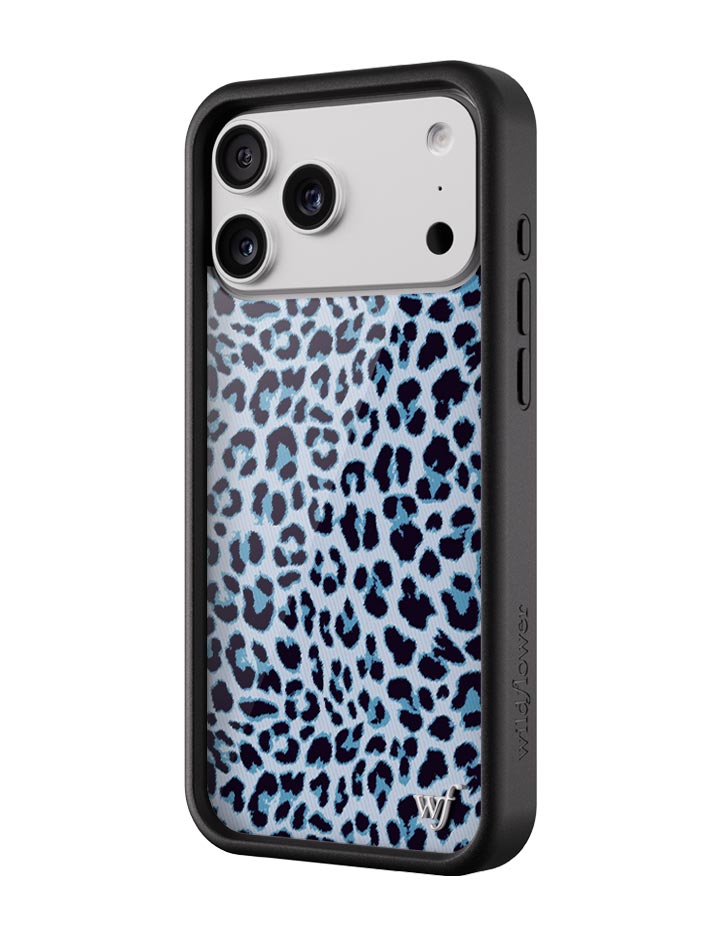 Wildflower iPhone case 17 Pro Max Blue Meow Leopard Cute