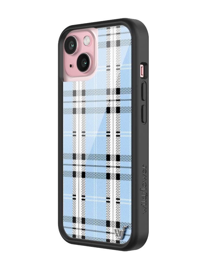 Wildflower iPhone case 15 Plaid Blue Cute