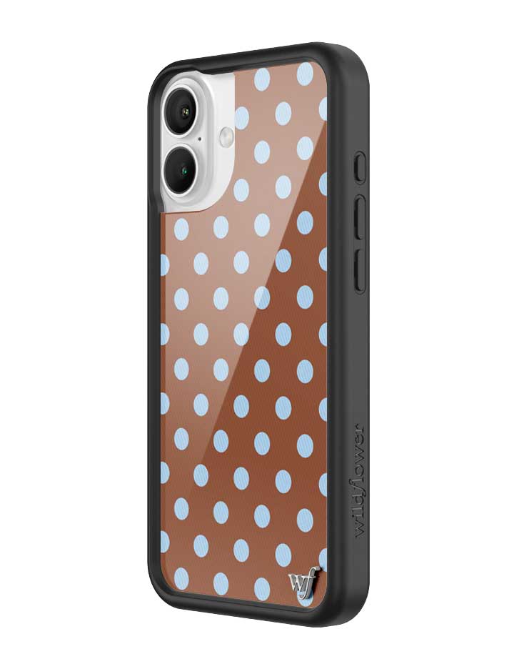 Wildflower iPhone case 16 Plus Polka Dot Brown Blue Cute