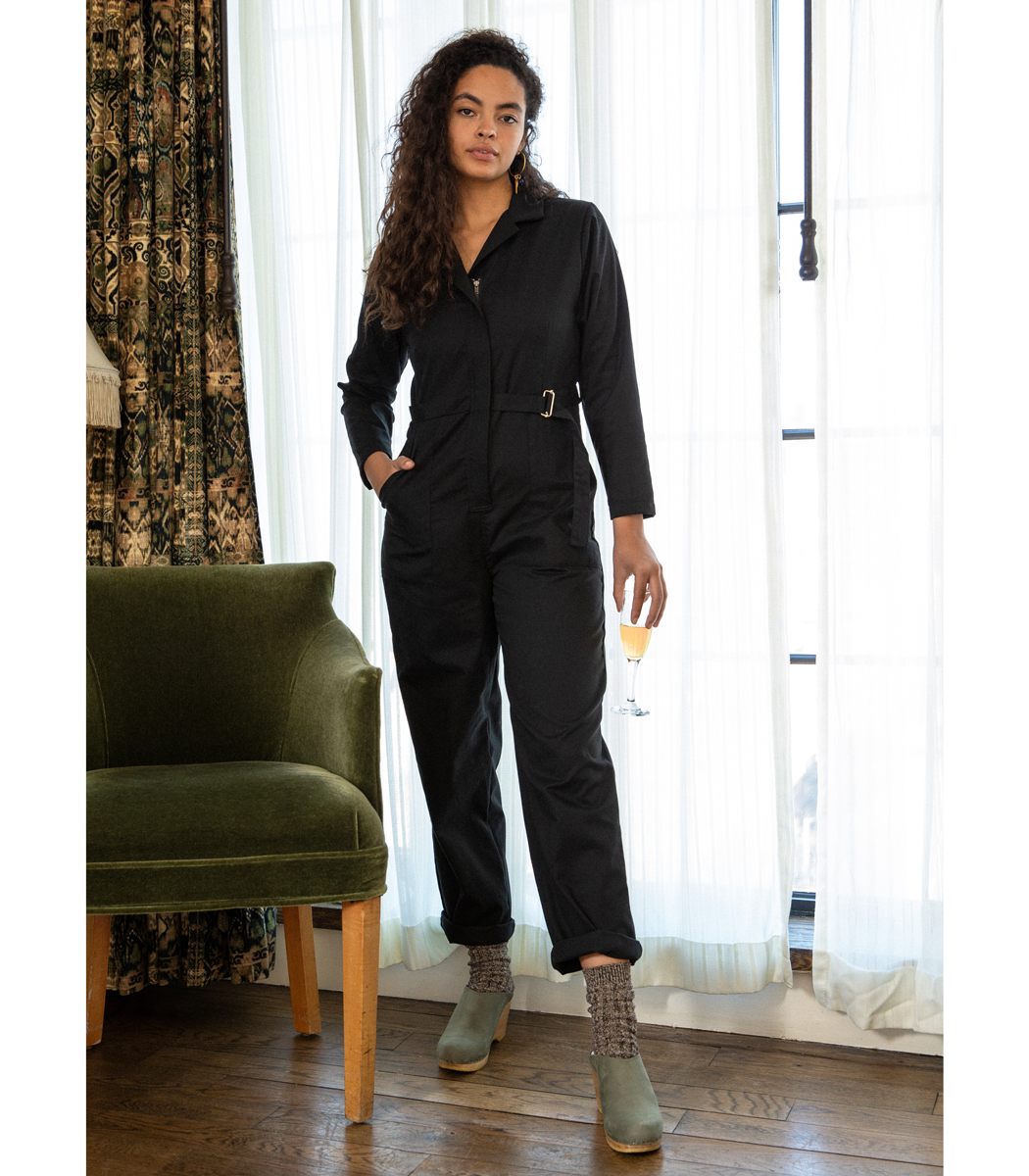 Wallis Long Sleeve Zip Jumpsuit - Black