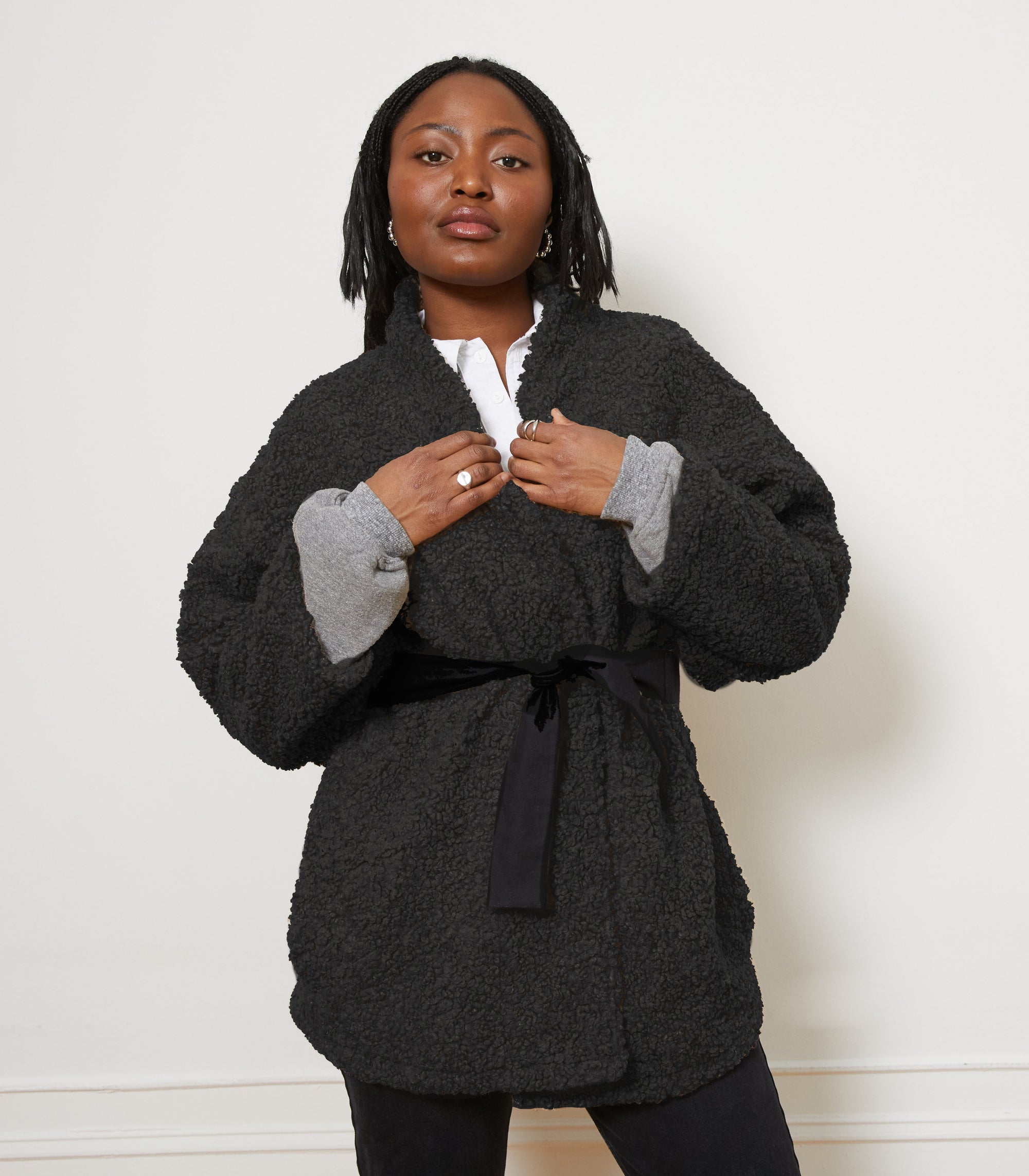 Loup - Valentina Sherpa Wrap Coat - Black -