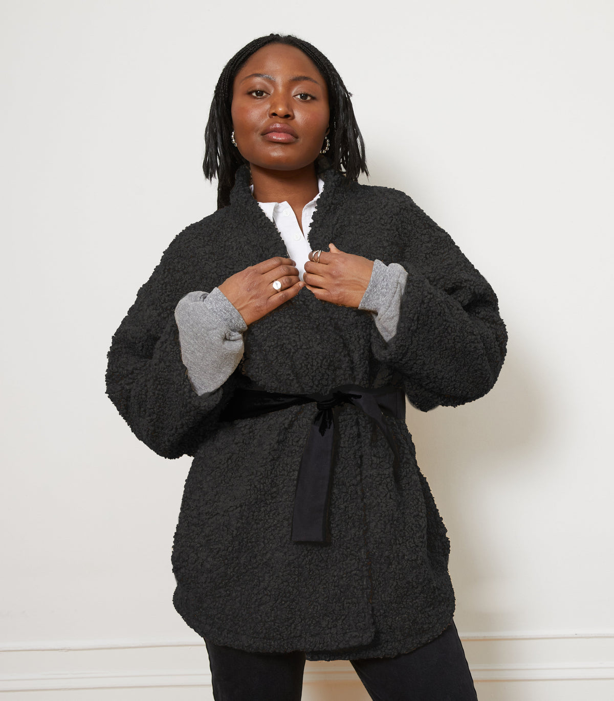 Loup - Valentina Sherpa Wrap Coat - Black -