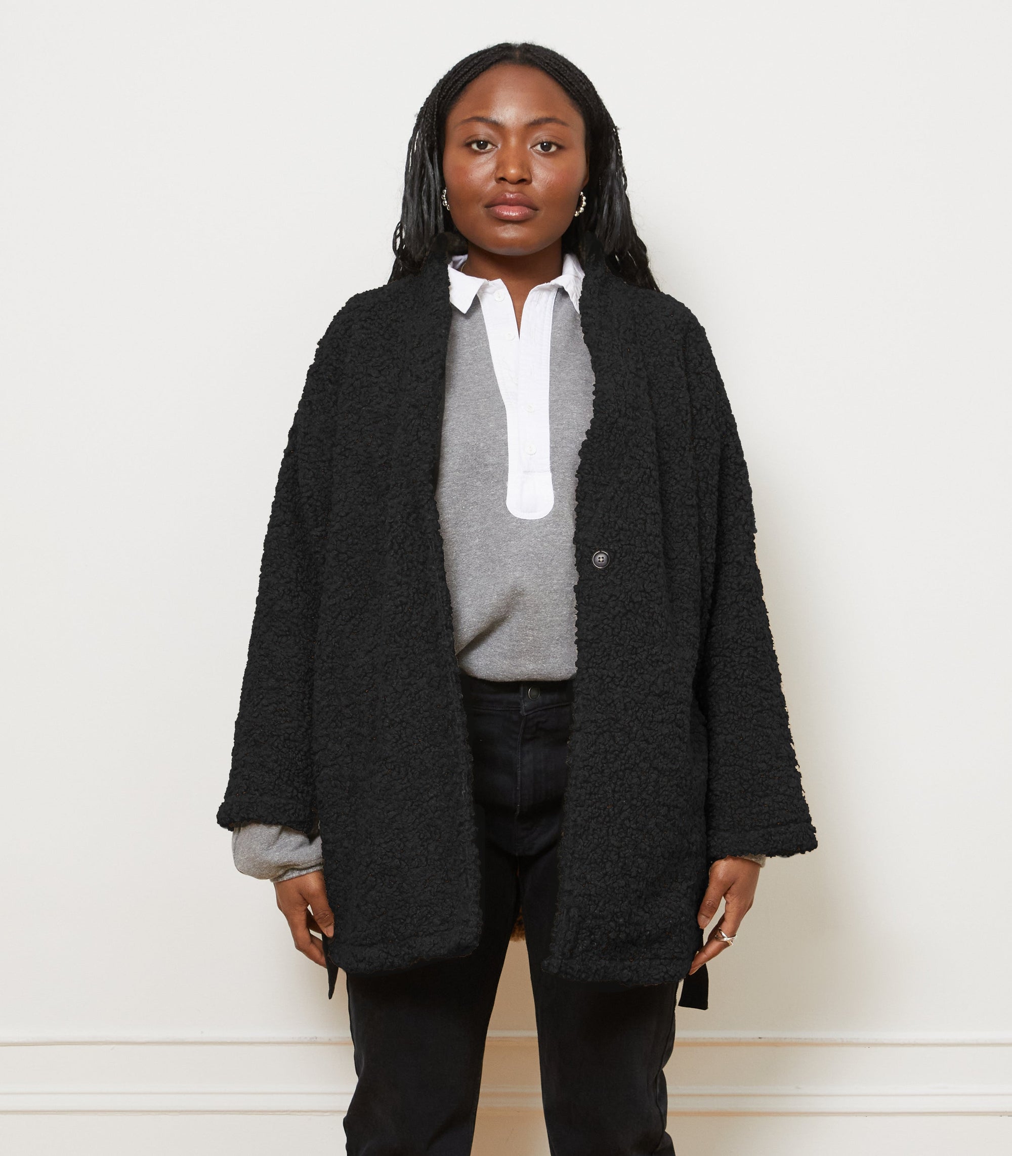 Loup - Valentina Sherpa Wrap Coat - Black -