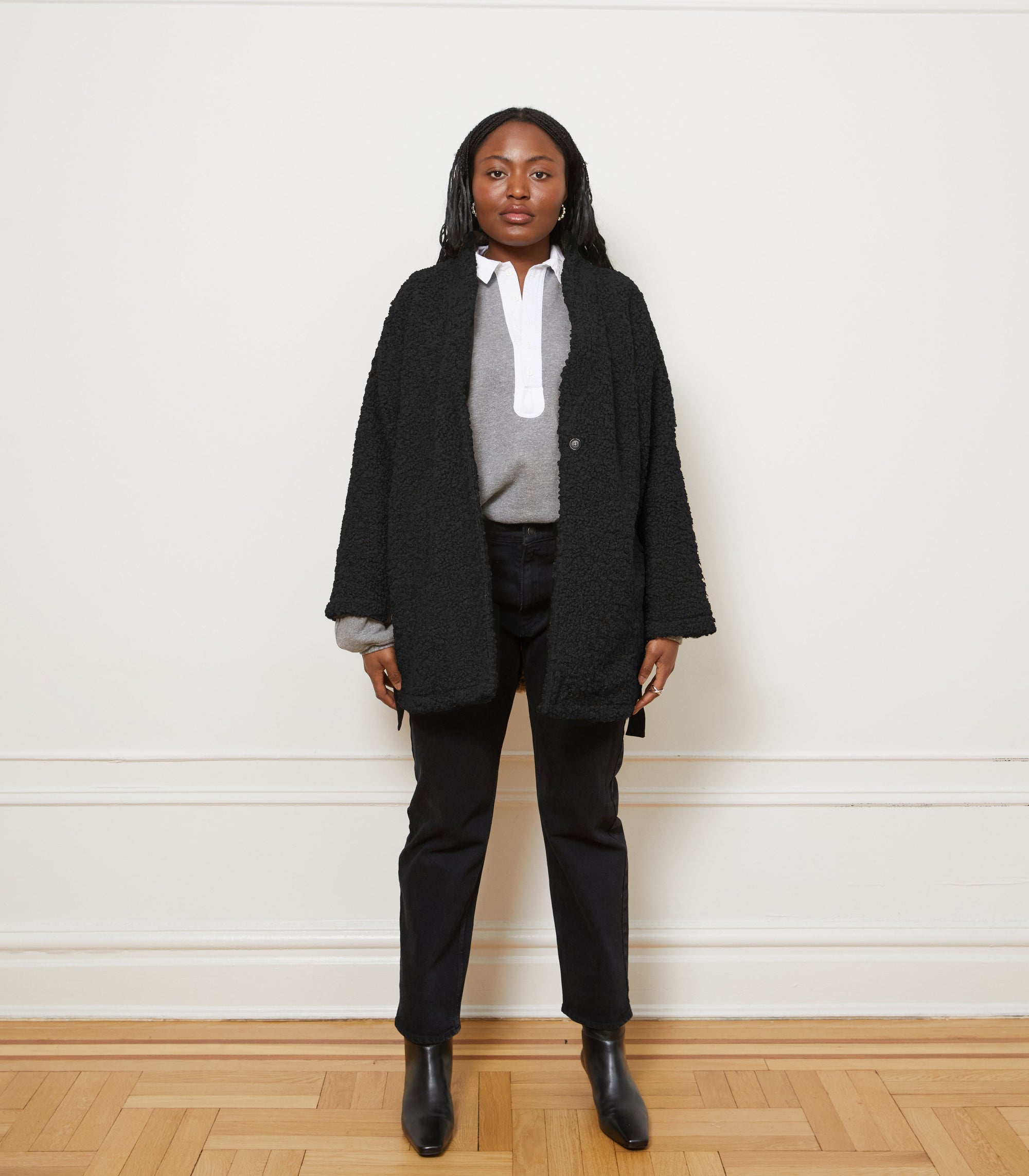 Loup - Valentina Sherpa Wrap Coat - Black -