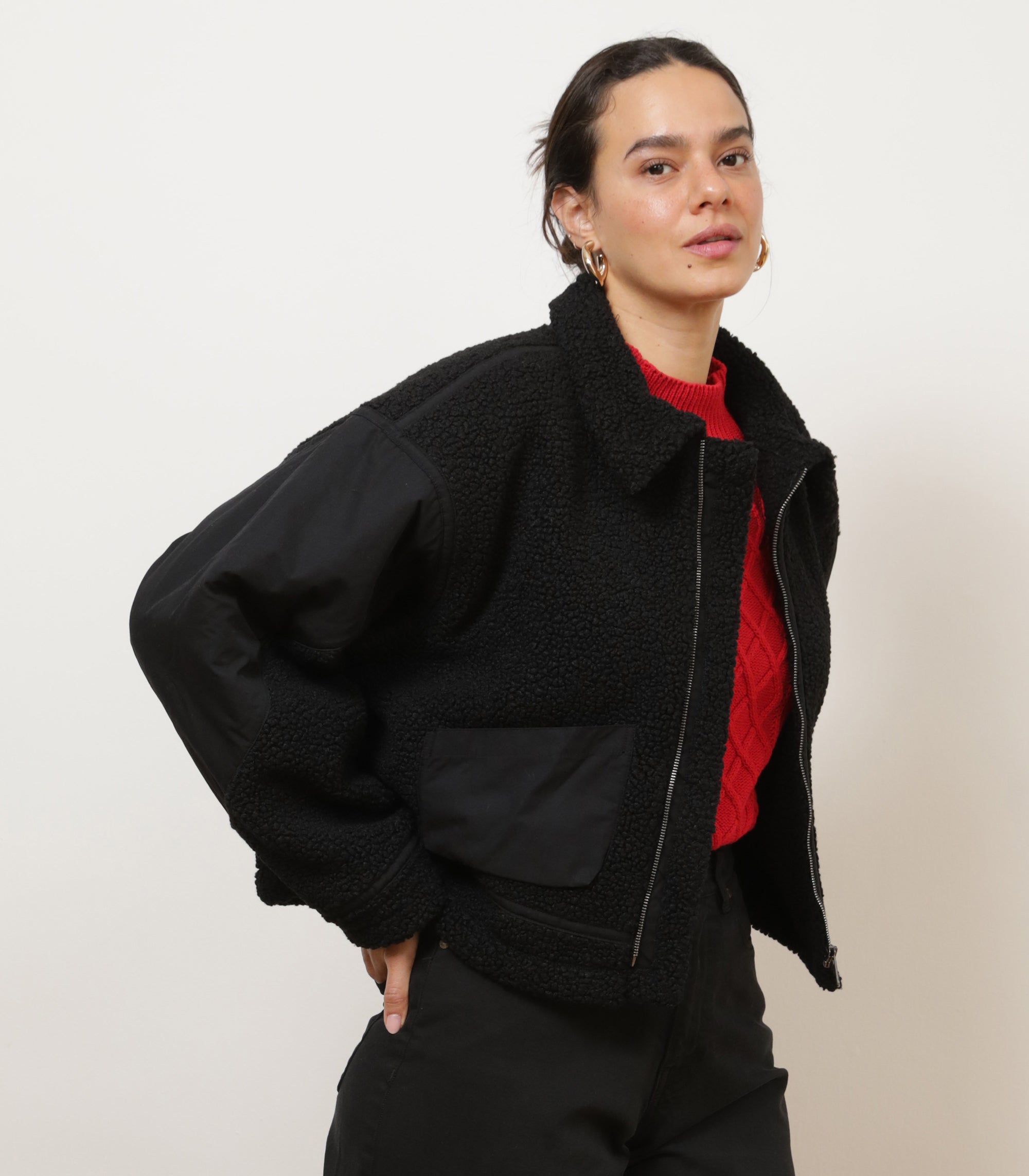 Loup - Vanessa Shearling Bomber Jacket - Black -