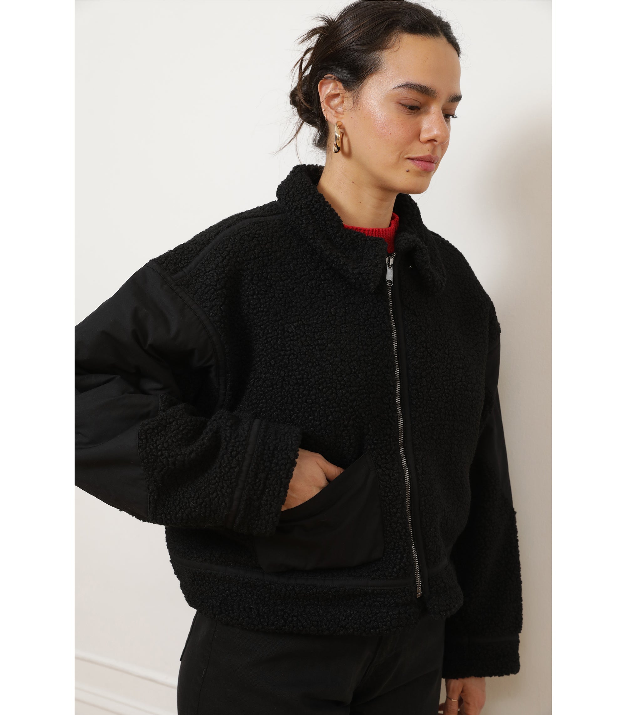 Loup - Vanessa Shearling Bomber Jacket - Black -