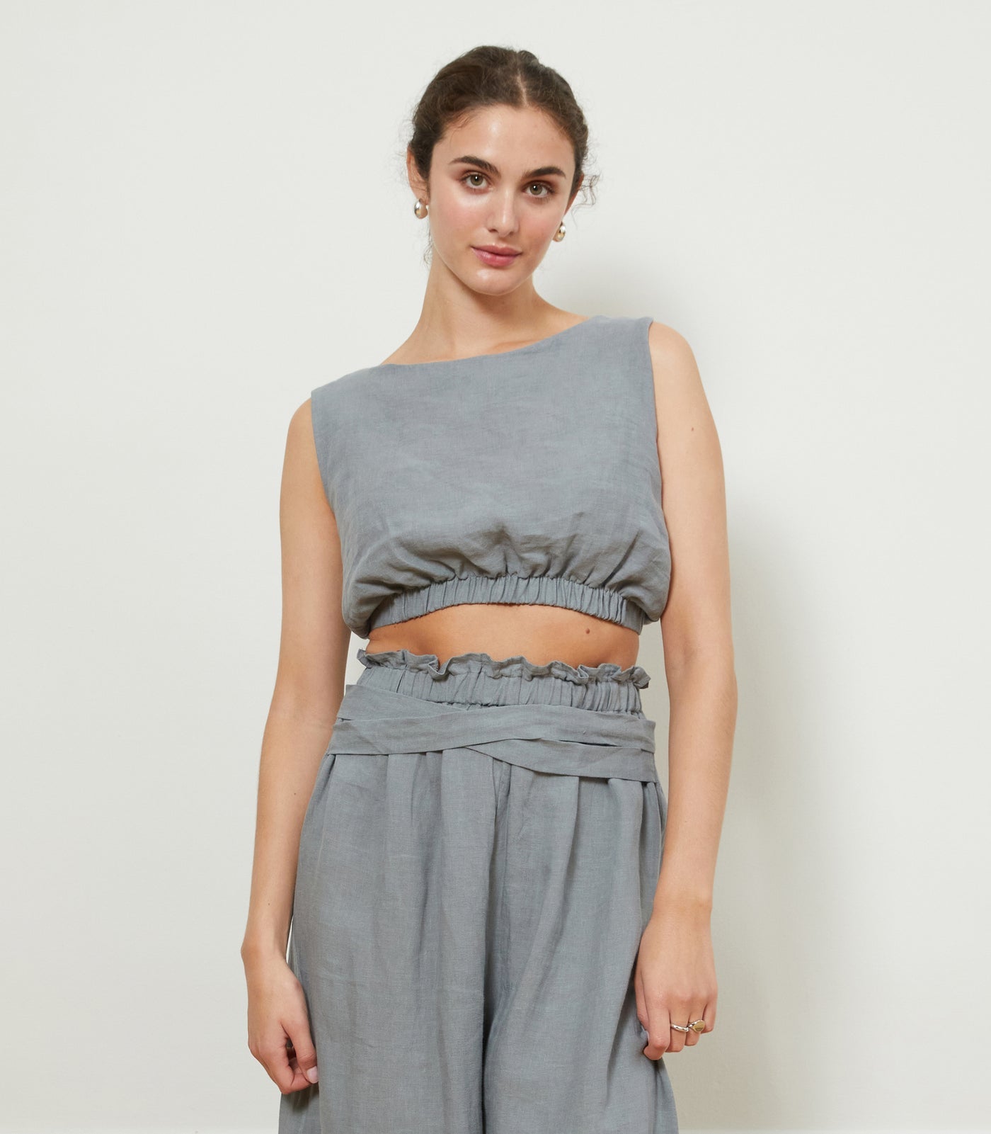 Loup - Carla Cropped Linen Top - Blue -