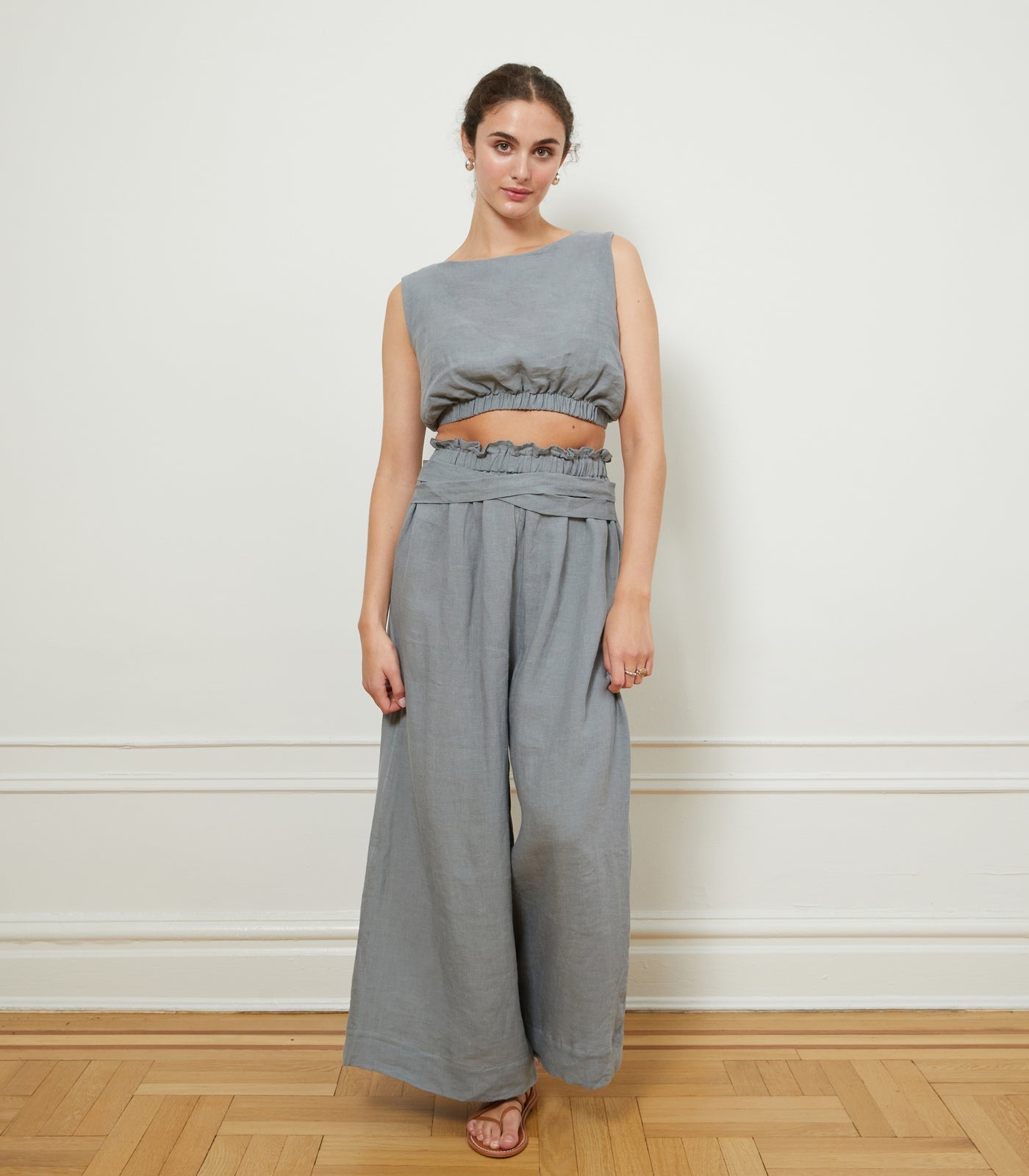 Loup - Andy Draped Wide Linen Pants - Blue -