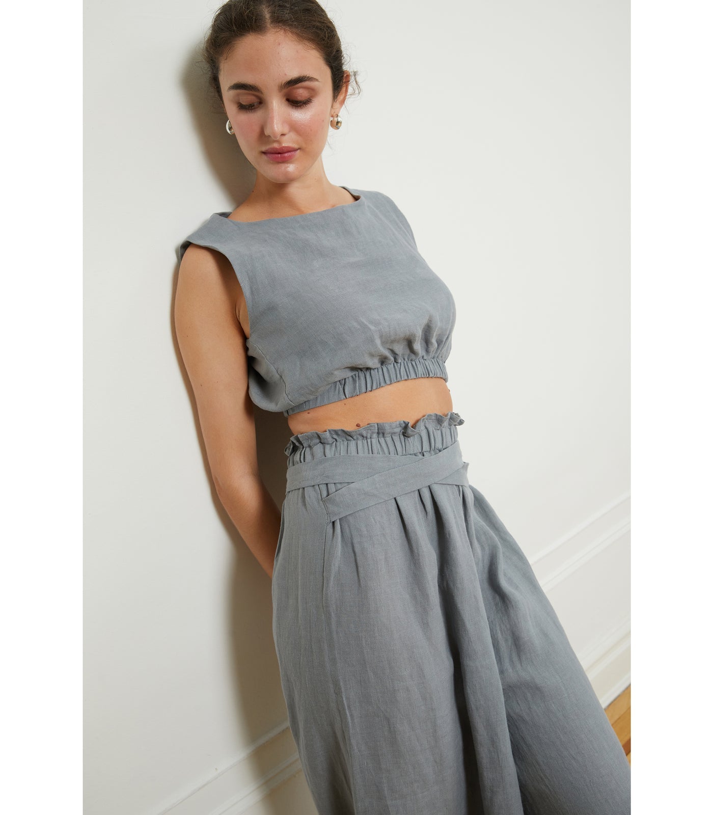 Loup - Carla Cropped Linen Top - Blue -