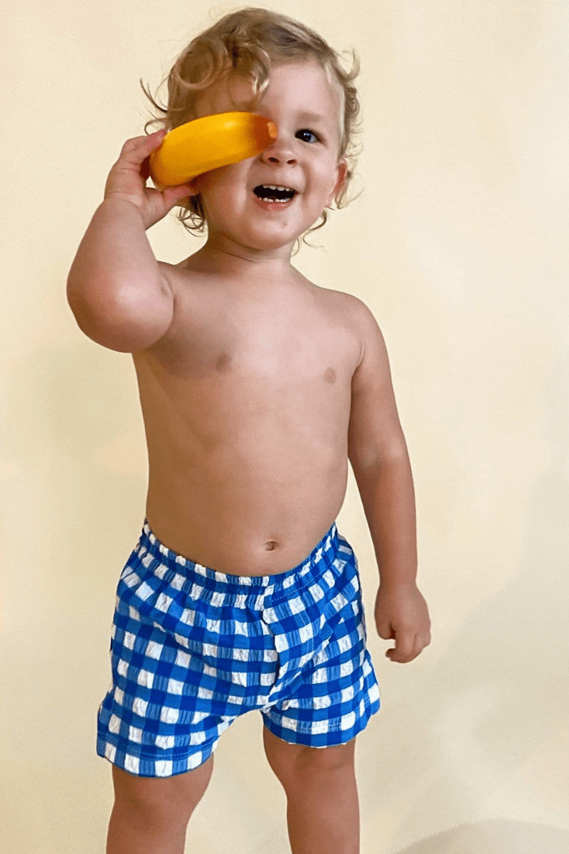 Montce - Blue Gingham Mini Swim Trunk -