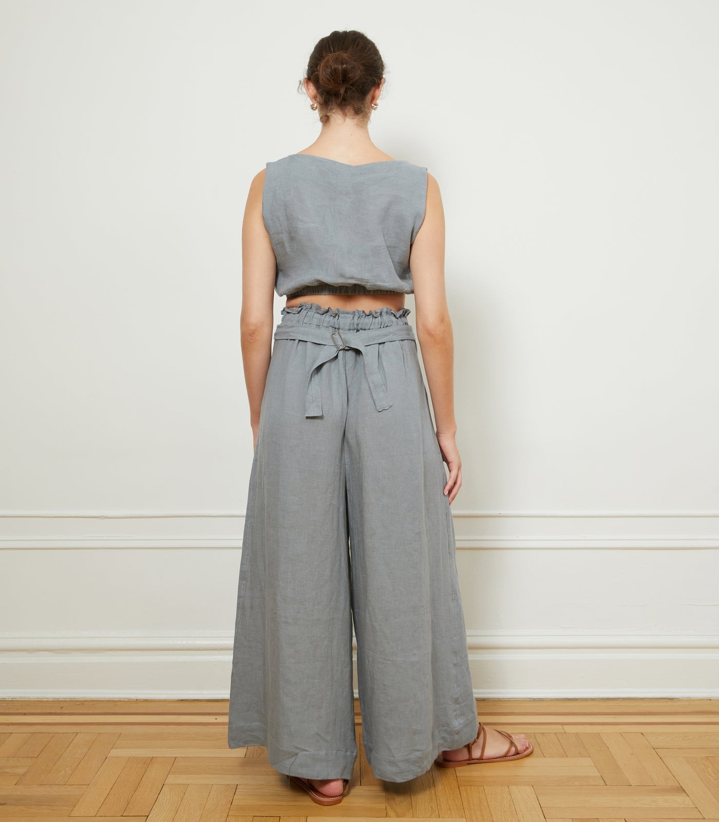 Loup - Carla Cropped Linen Top - Blue -