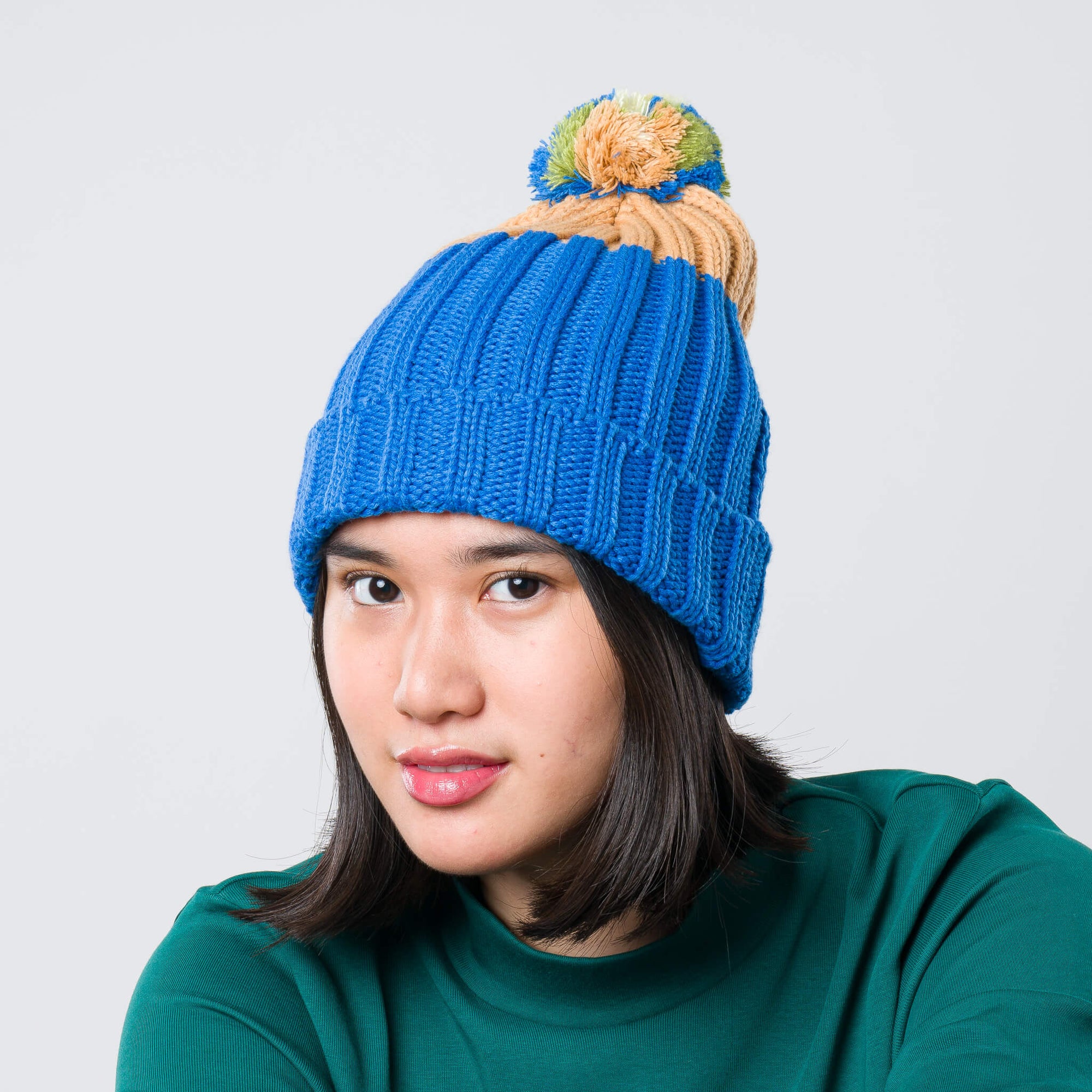 Verloop - Chunky Colorblock Knit Pom Beanie -