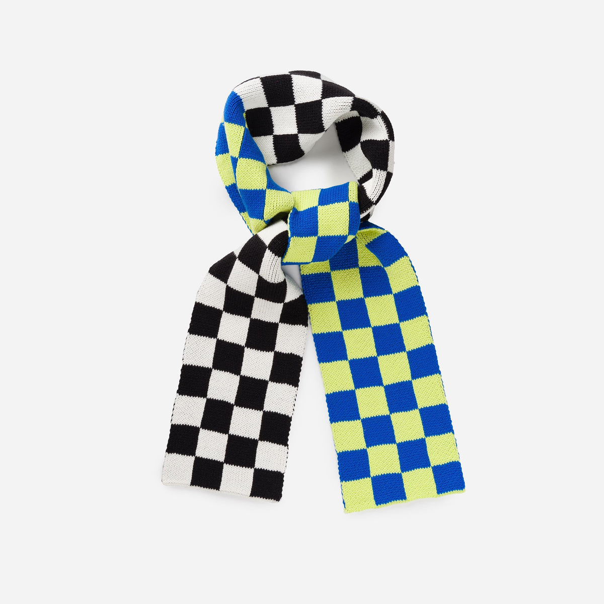 Verloop - Checkerboard Knit Mini Scarf - Lime Cobalt