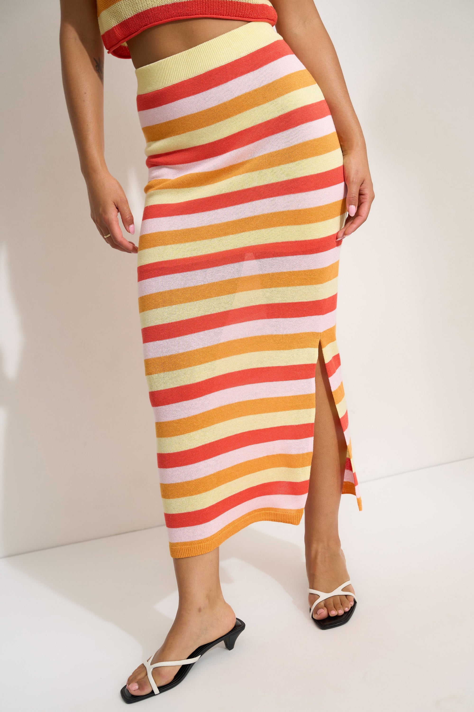 Callahan Knitwear - Clover Maxi Skirt - Rose Stripe -