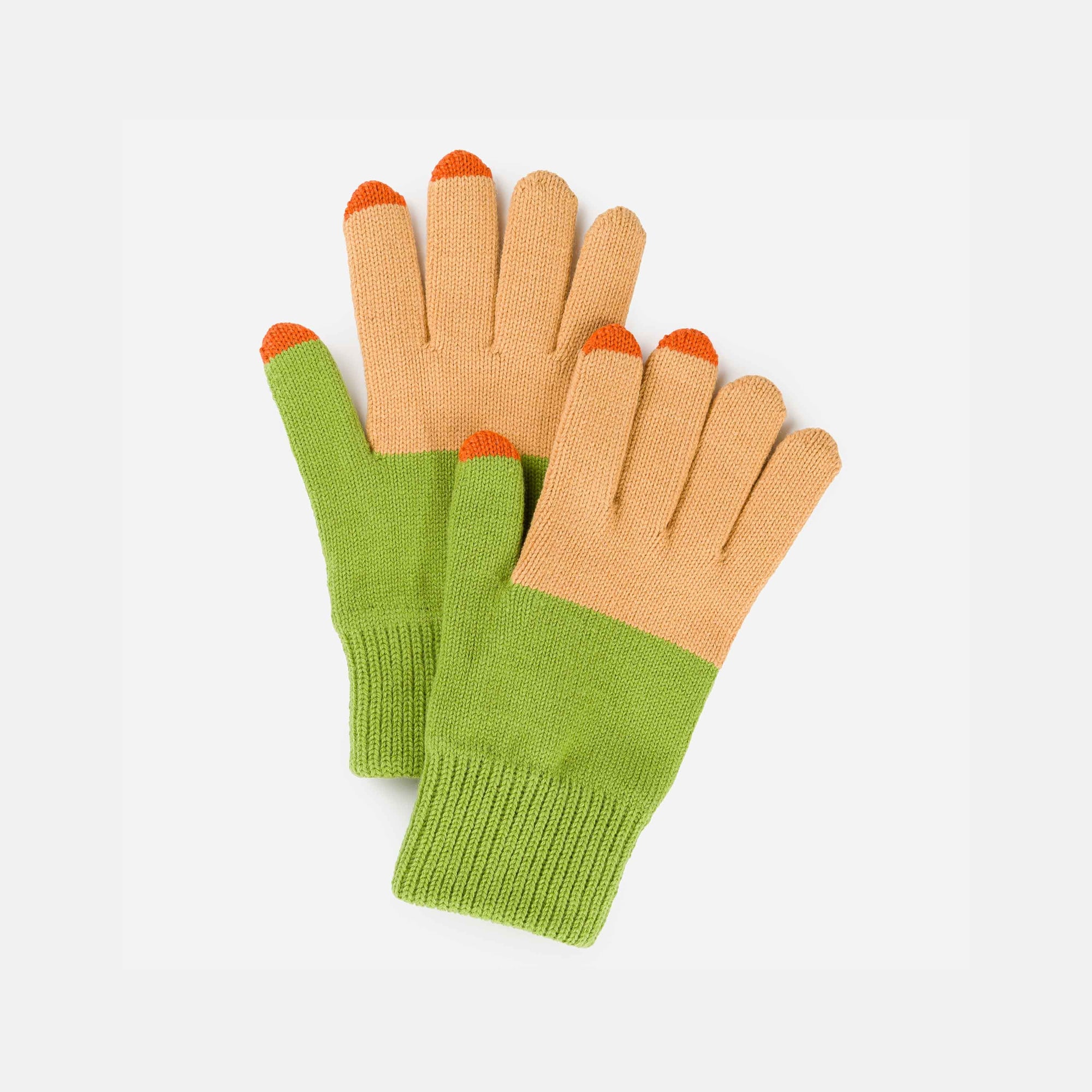 Verloop - Colorblock Knit Touchscreen Gloves - Camel Green